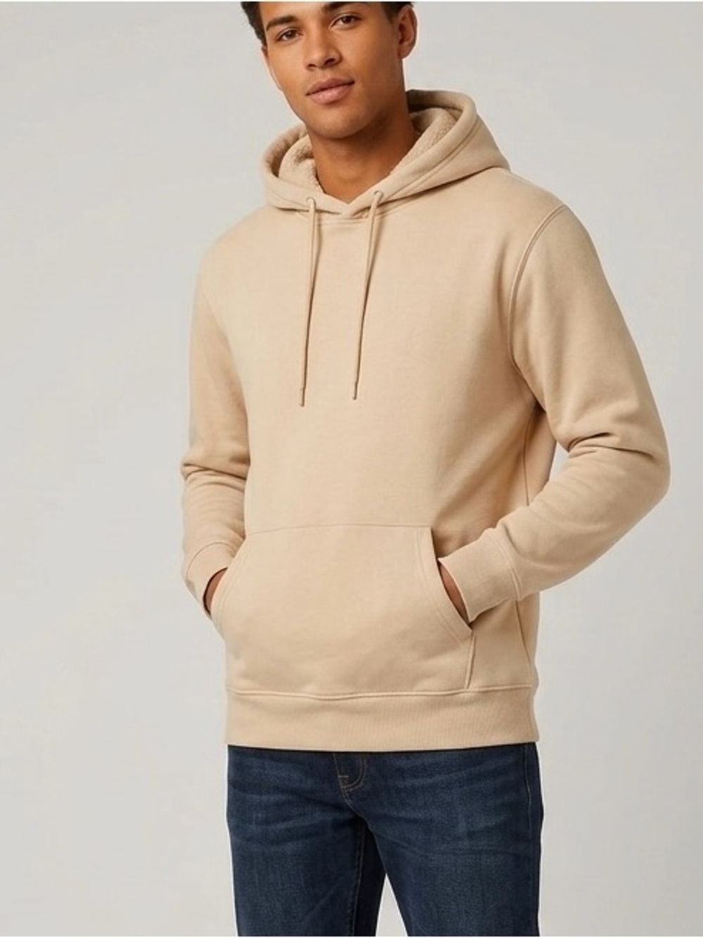 NWOT Beige Fleece Pullover Hoodie Solid Beige Size M